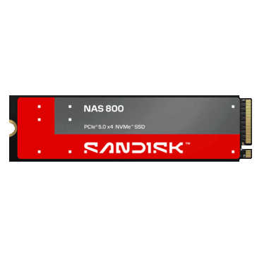 Sandisk NAS 800 M.2-NVMe-SSD mit einem roten und grauen Etikett