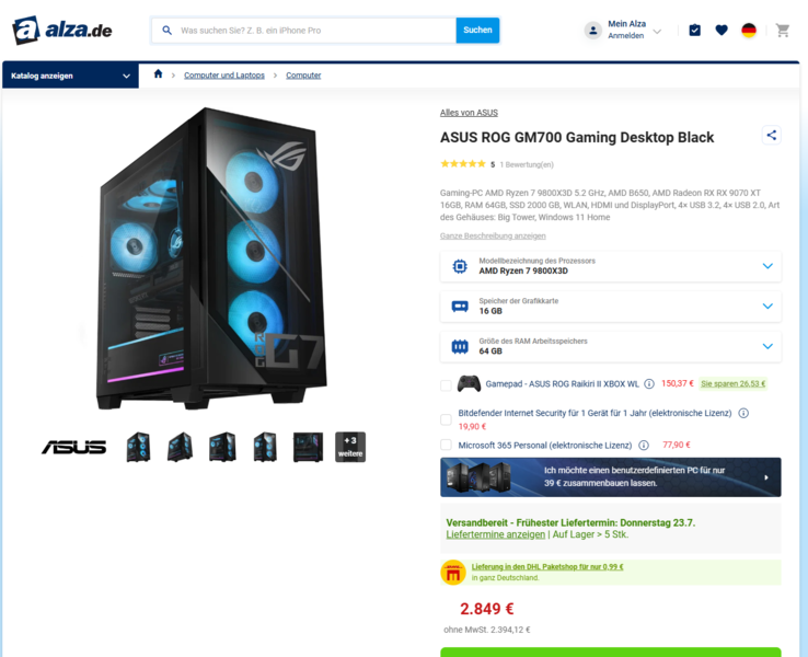 Asus ROG GM700TZ-R9800X206W für 2.849 Euro.