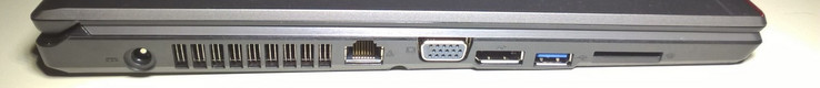 Linke Seite: Netzanschluss, LAN, VGA, Display-Port, 1x USB 3.0, SD-Kartenleser