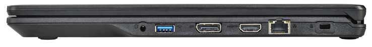 Rechte Seite: Audiokombo, USB 3.1 Gen 1 (Typ-A), Displayport, Gigabit-Ethernet, Steckplatz für ein Kabelschloss