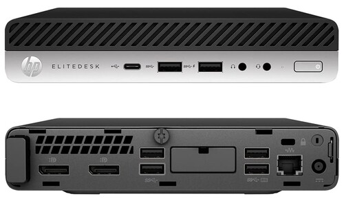 Die Anschlussmöglichkeiten des EliteDesk 705 G4 Mini-PCs (Bild: HP)