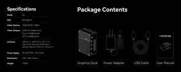 Technische Daten der Morefine G2 eGPU