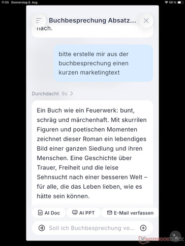 Der anhand einer Buchbesprechung zweier Personen erstellte Marketingtext war von guter Qualität.