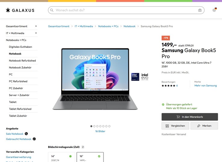 Samsung Galaxy Book5 Pro NP964XHA-KG3DE für 1.499 Euro.