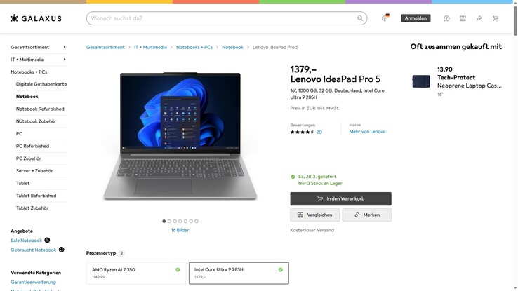 Lenovo IdeaPad Pro 5 16IAH10 83JM001HGE für 1.379 Euro.