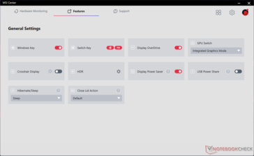 Praktische MSI Center-Seite zum Umschalten bestimmter Funktionen