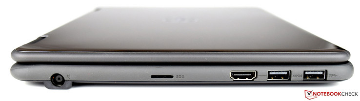 links: Netzanschluss, USD-Kartenleser, HDMI, 2 USB 3.0 (1 mit PowerShare)