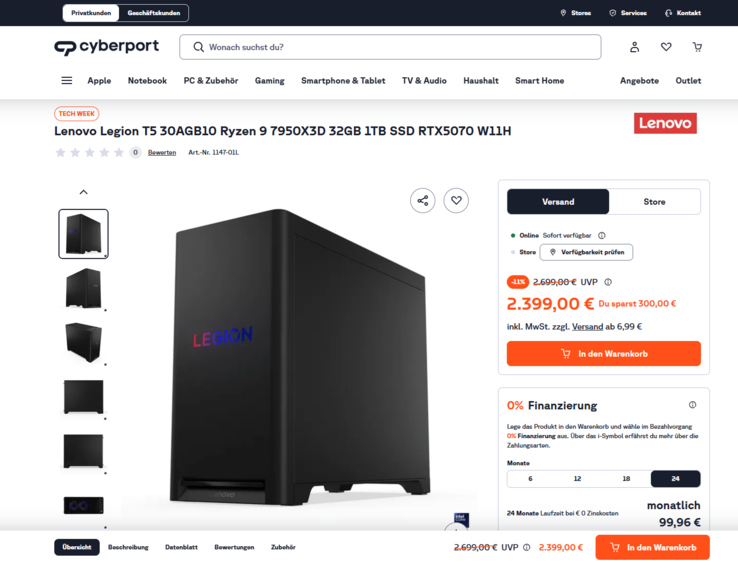 Lenovo Legion T5 30AGB10 90YJ000KGF für 2.399 Euro.