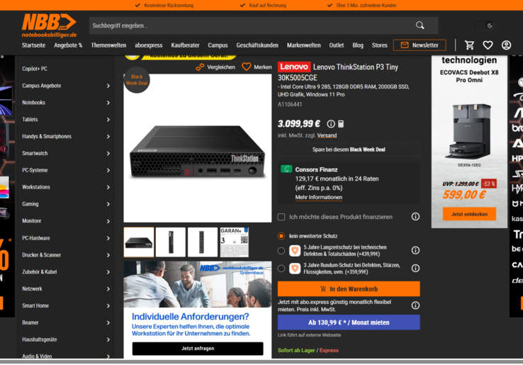 Lenovo ThinkStation P3 Tiny Gen 2 30K5005CGE für 3.099,99 Euro.