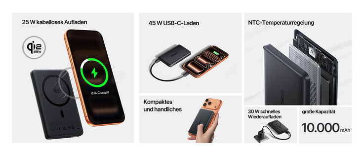 Die drahtlose Aufladung wird mit bis zu 25 Watt unterstützt