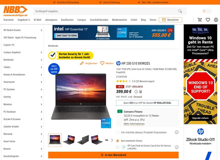 HP 250 G10 8X9R2ES für 399 Euro.