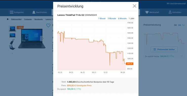 Ideal Preisverlauf - Lenovo ThinkPad T14s G2 Intel