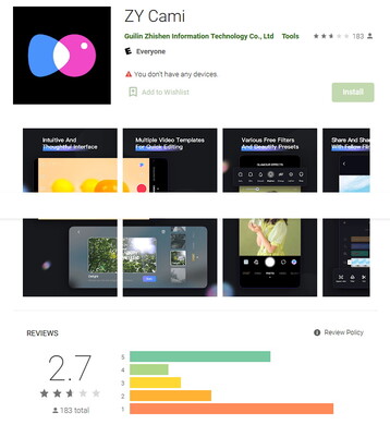 Die ZY Cami App im Play Store