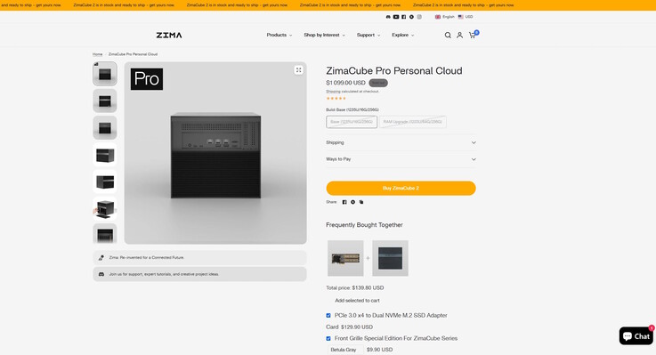 Auf der offiziellen Seite ist der ZimaCube Pro ausverkauft und kostet normal 1.099 Dollar bei 16 GB RAM