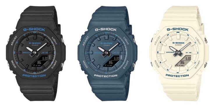 Von links nach rechts: die Casio G-Shock GMA-P2100BA-1A, GMA-P2100BA-2A und GMA-P2100BA-7A. (Bildquelle: Casio)