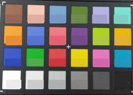 Color Checker Farbchart. In der unteren Hälfte als Vergleich die Referenzfarbe.