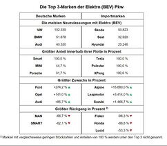Die Top 3-Marken der Elektro (BEV) Pkw (Quelle/Grafik: KBA).