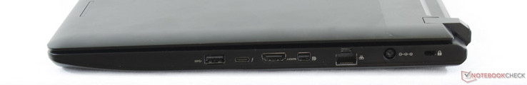 rechts: USB 3.0, Thunderbolt 3, HDMI 2.0b, mDP 1.4, Gigabit Ethernet, Stromanschluss, Kensington Lock
