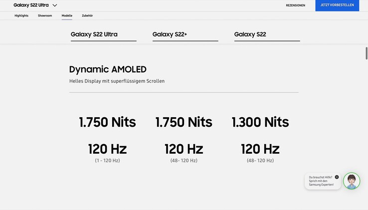 Mittlerweile spricht die Webseite von Samsung von 48 Hz bis 120 Hz – die korrekte Angabe.