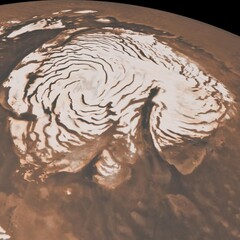 Die nördliche Eiskappe auf dem Mars (Bildquelle: NASA/JPL Caltech/MSSS - editiert)