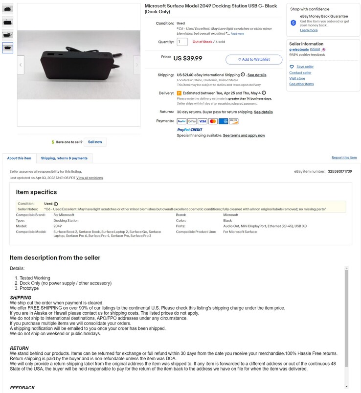 Auf Ebay wurde bereits ein Prototyp des Surface Dock 3 verscherbelt.