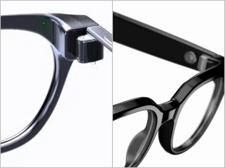 LED-Anzeige an der Innenseite des Gestells (links) und Nahaufnahme der Warby Parker Galaxy Glasses
