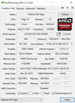 GPU-Z-Specs der AMD Radeon RX Vega 56