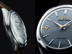 Das flache Zifferblatt der Grand Seiko SBGY045 entsteht durch mehrere Schichten transluzenter grauer Farbe, die mit einem dicken Klarlack überzogen und auf eine emaillierte Optik poliert werden.