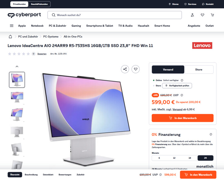 Lenovo IdeaCentre AIO 3 24ARR9 F0HR00ACGE für 599 Euro.