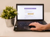 Laptop auf einem Schreibtisch mit geöffnetem E-Mail-Postfach, daneben eine Zimmerpflanze.