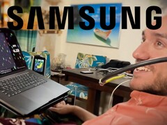 Neuralink-Patient bei der Nutzung eines BCI, darüber ist das Samsung-Logo zu sehen