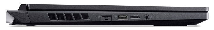 Linke Seite: Gigabit-Ethernet, USB 2.0 (USB-A), Speicherkartenleser (MicroSD), Audiokombo
