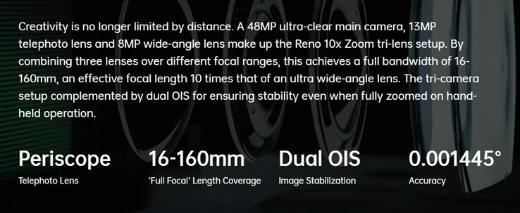 Die Brennweiten-Angabe zum Oppo Reno 10x Zoom ist bestenfalls als kreativ zu bewerten.