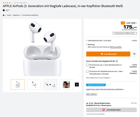 Wer einen 10-Euro-Coupon hat, der kauft die Apple AirPods 3 zum Schnäppchenpreis von 165 Euro bei Saturn.