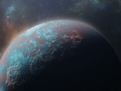 An artist's illustration showing an exoplanet.