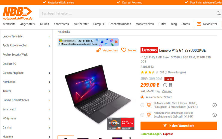 Notebooksbilliger.de verlangt 299 Euro für das einfache Office-Notebook.