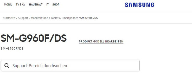 Auf der deutschen Samsung-Webseite ist die Supportseite zum Galaxy S9 bereits online.