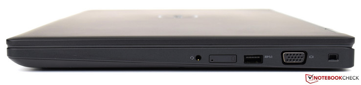 Rechte Seite: Kopfhörer-/Mikrofonkombibuchse, USIM-Kartenfach, USB 3.1 Gen 1, VGA, Steckplatz für Noble Sicherheitsschloss (Keilform)