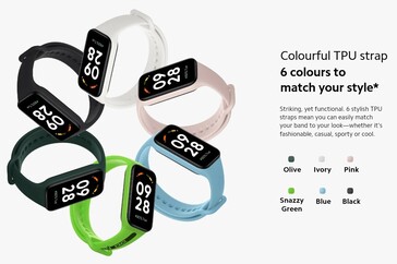 Das Redmi Smart Band 2 soll es in 6 unterschiedlichen Farben geben (Bild: Twitter/@Sudhanshu1414)