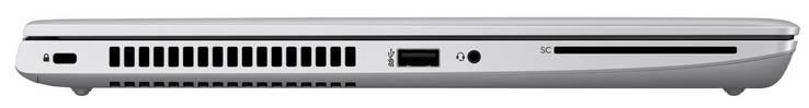 Linke Seite: Steckplatz für ein Kabelschloss, USB 3.1 Gen 1 (Typ-A), Audiokombo, SmartCard-Leser