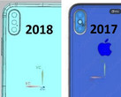 Links: Das vermeintliche Triple-Cam-Setup des iPhone X Plus 2018. Rechts: Das 2017 geleakte Schema des iPhone X.