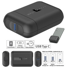 Pearl revolt PB-150: Mini-USB-Powerbank mit 10.000 mAh, USB C-PD und 18 Watt.