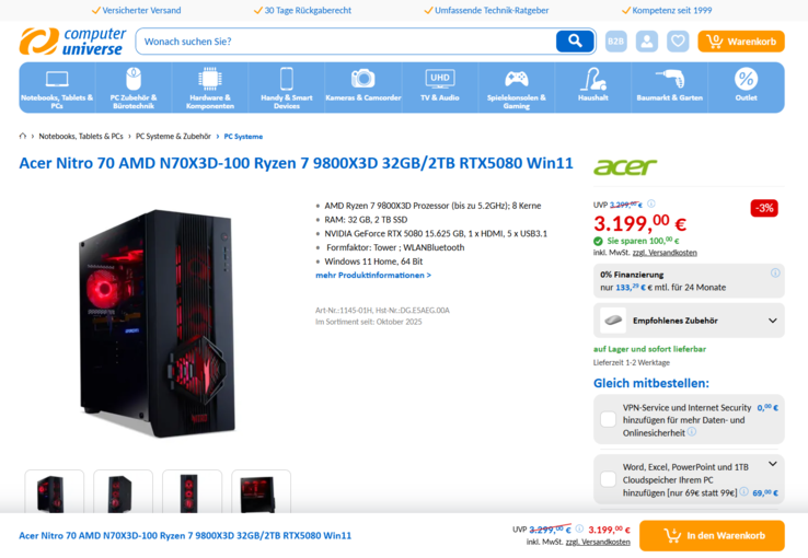 Acer Nitro N70X3D-100 für 3.199 Euro.