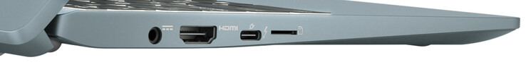 Linke Seite: Netzanschluss, HDMI, Thunderbolt 4 (Typ C; Power Delivery, Displayport), Speicherkartenleser (MicroSD)