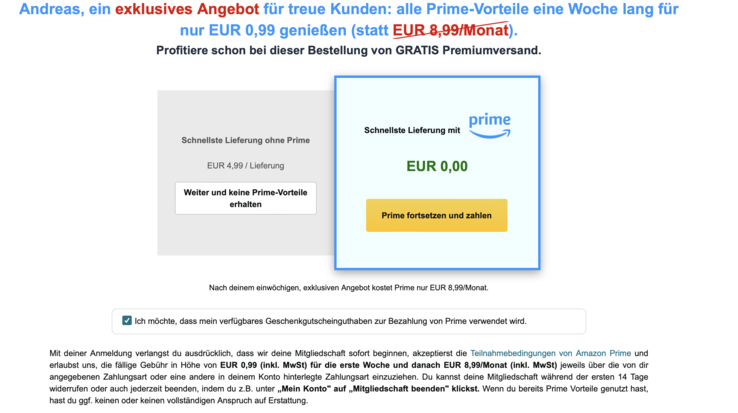 Bevor man bestellen kann, bekommt man diese Webseite zu sehen.