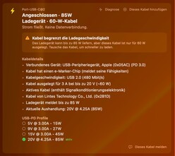 Dieses Thunderbolt 3 Kabel wurde durch die App nicht korrekt erkannt.