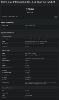 AMD Ryzen Z2 Extreme Geekbench GPU OpenCL (Bildquelle: Geekbench)