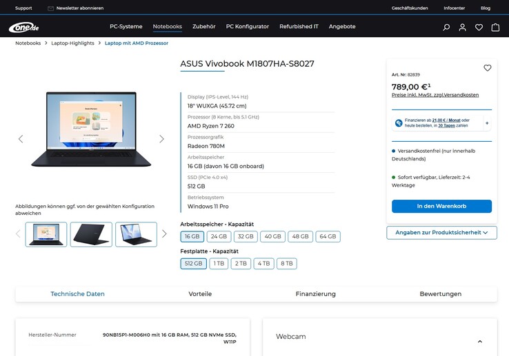 Asus VivoBook 18 für 789 Euro.