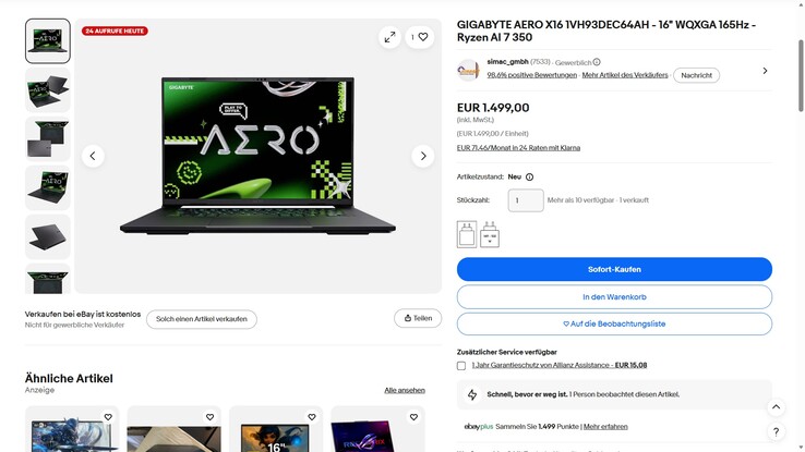 Gigabyte Aero X16 1VH93DEC64AH für 1.499 Euro.