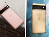 Das pinke Pixel Case sieht auf Googles Promo-Bild (links) deutlich besser aus als nach einigen Monaten Nutzung (rechts). (Bild: Google / u/A_Giant_Baguette)